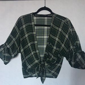 Plaid tie up shirt